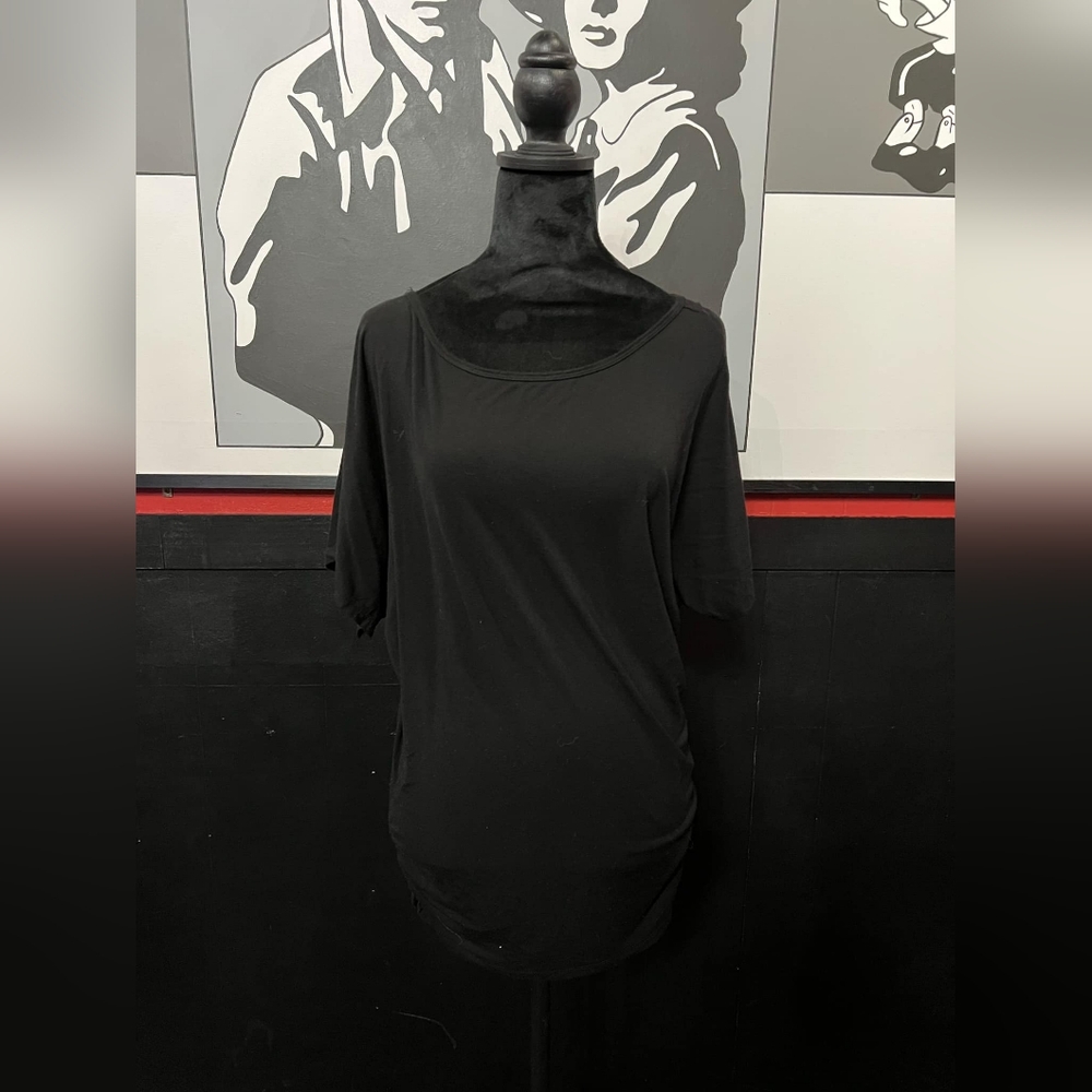 Made by Johnny L Soft Black Top with Ruched Bottom/Sides